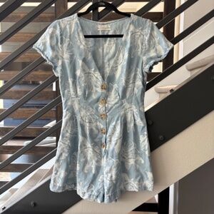 Floral Blue Button-Down Jumpsuit